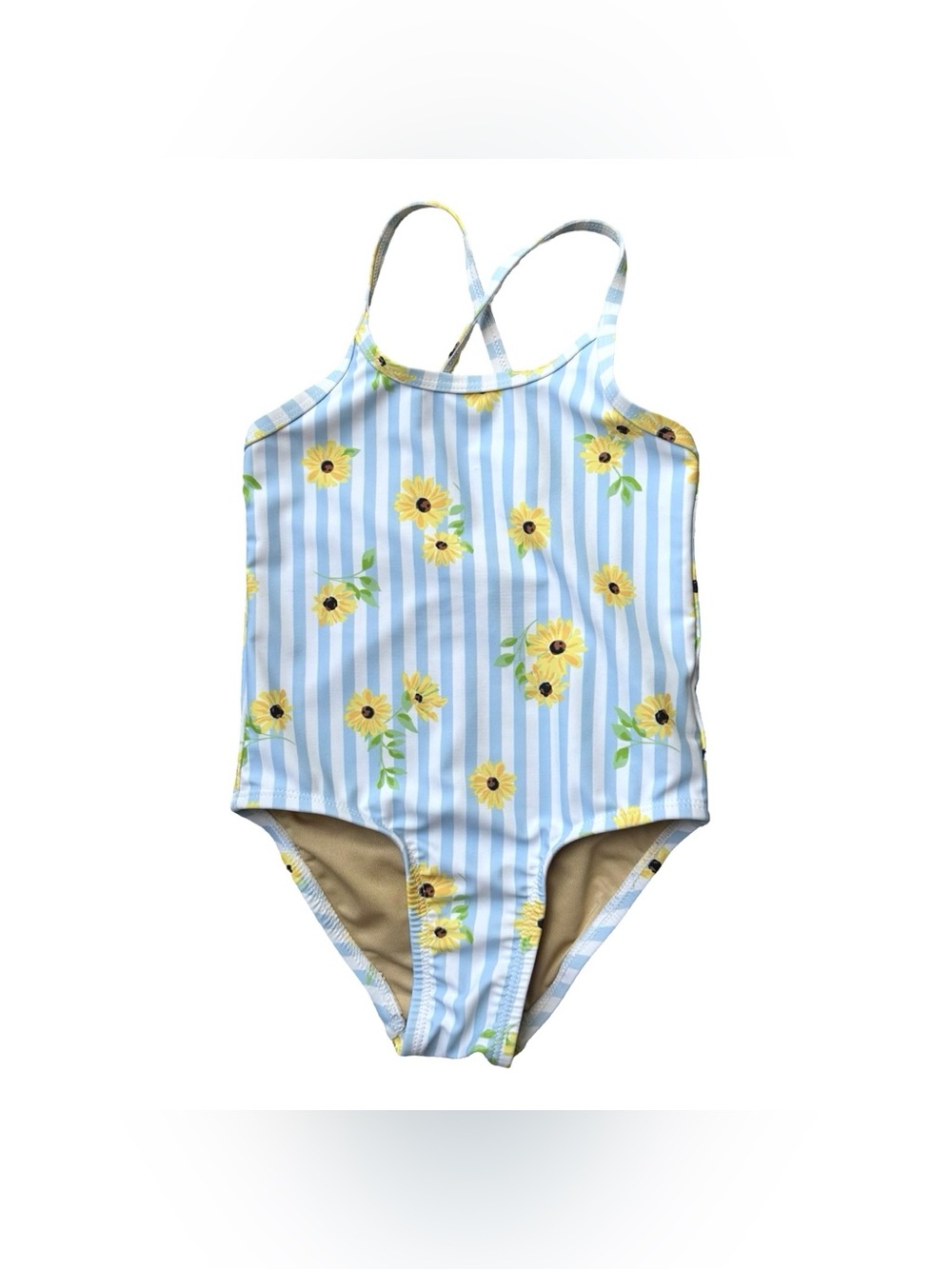 Old Navy 3T Girls blue striped daisy full swimsuit